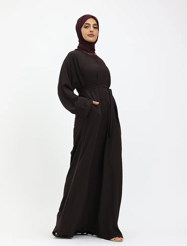 Chocolate Linen Feel Basic Abaya
